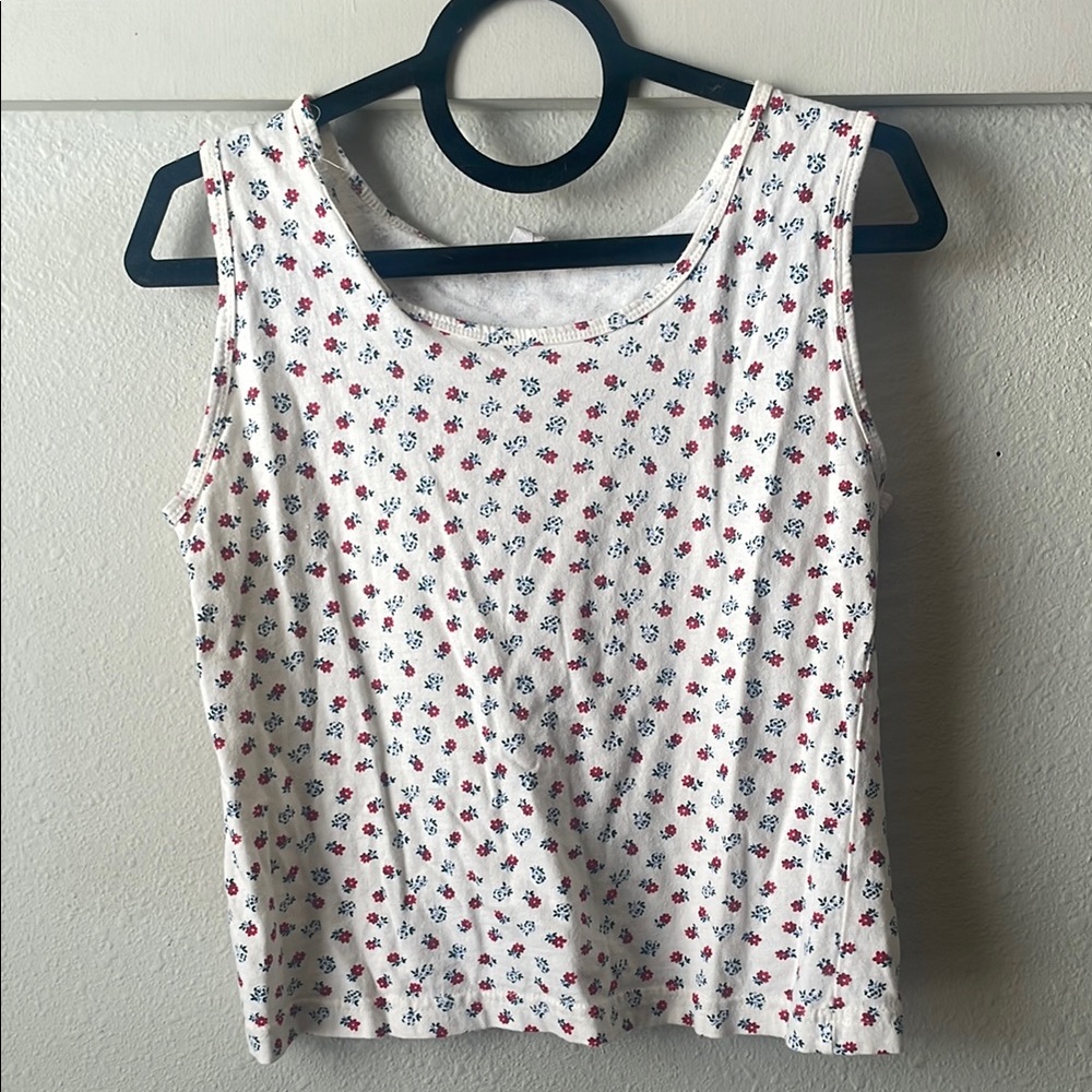 Vintage white floral Print Sleeveless Top